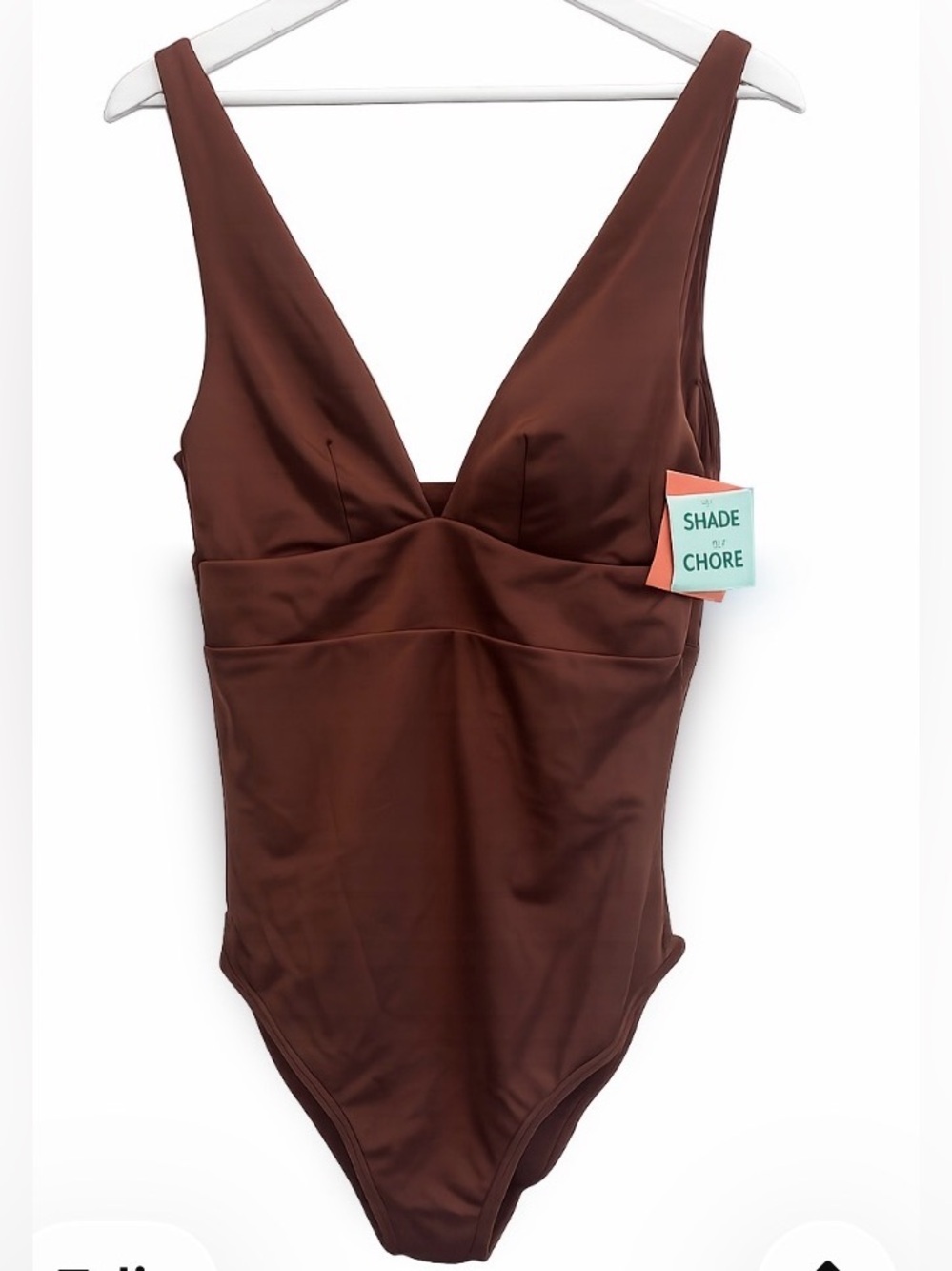Shade & Shore Brown Deep V-Neck One Piece Swimsuit NWT